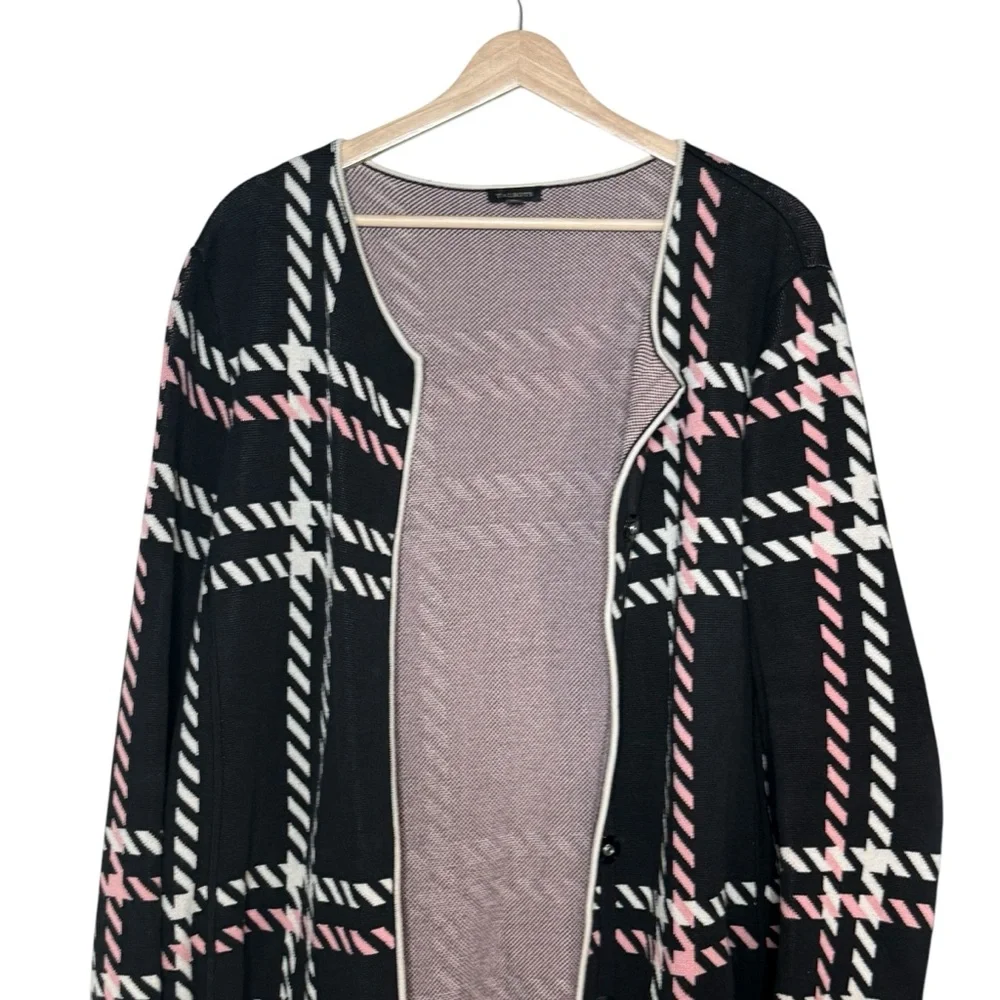 Talbots Checkered Plaid Knit Coatigan Long Knit Sweater Coat Size L Snap Close